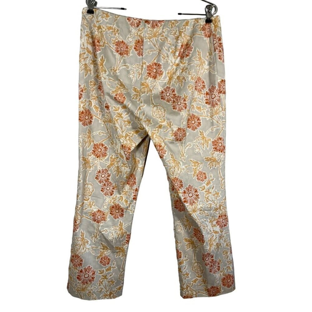 Sigrid Olsen Pant Women 12 Tan Straight Leg Ankle Floral Tropical Retro Western - Picture 9 of 13